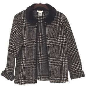 Talbots Plaid Cropped Zipper Tweed Jacket Faux Fur Collar Sz S